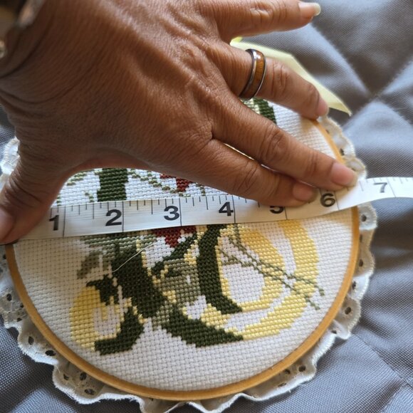 Vintage Round Framed Letter "C" Needlepoint Decor Wall Hanging - Picture 6 of 6